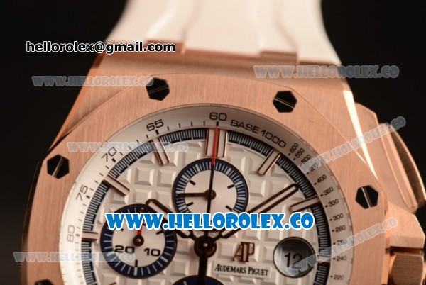 Audemars Piguet Royal Oak Offshore Summer Edition Chrono Clone AP Calibre 3126 Automatic Rose Gold Case with White Dial Stick Markers and White Rubber Strap - 1:1 Original (JF) - Click Image to Close